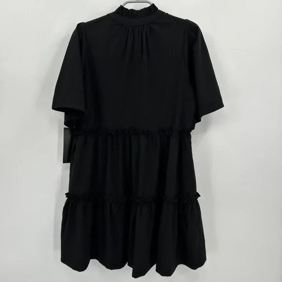 Tuckernuck Black Crepe Crawford Dress sz S A-Line Tiered Mini Flowy A-Line Tuckernuck Black Crepe Crawford Dress sz S A-Line Tiered Mini Flowy A-Line